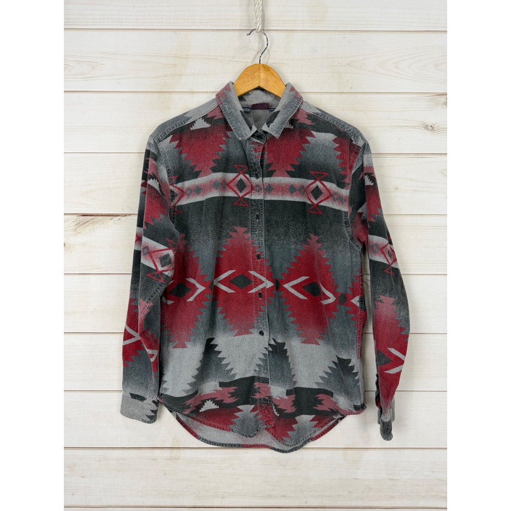Woolrich Shirt Womens XL Red Grey Flannel Southwestern Geometric Made in USA